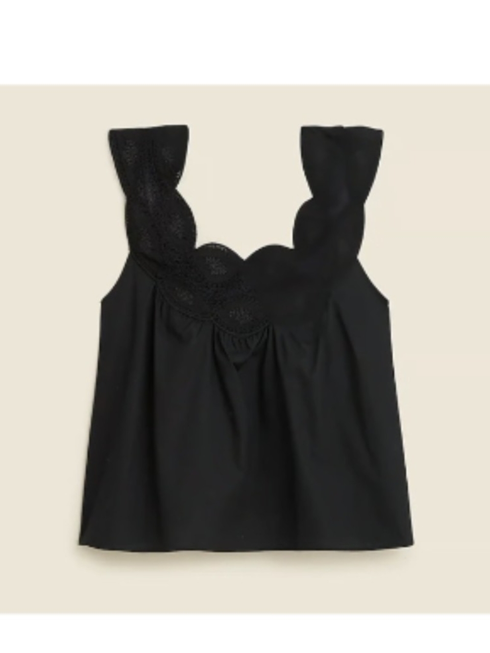 J.Crew Swingy Black Scalloped Lace-Trim Tank Top. Sz L